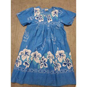 Anthony Richards Womens Floral  Blue House Dress XL 55% Cotton 45% Polyester